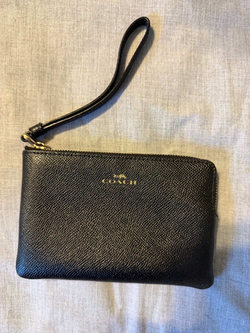 Coach Black Leather Wristlet with Gold Logo
